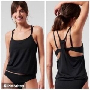 Athleta Seascape Tankini‎ Swim Tank UPF 50+ Black Beach Vacation Pool 34 B/C New